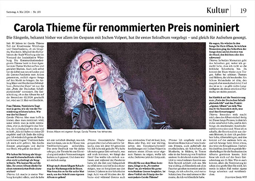 Interwiew Carola Thieme in der MainPost Würzburg